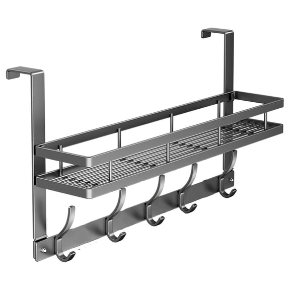 Over The Door Hooks Organizer, Coat Rack Over The Door Storage Hanger Towel Rack with Mesh Baskets And 10 Hooks, Sturdy Back of Door Storage Organizer for Bathroom Bedroom Kitchen Closet , A Shelf