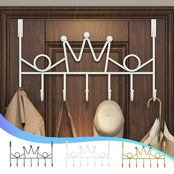 Over The Door Hooks Organizer Rack | Hole Free Metal Hanger | Space Saving Coat Rack Shelf | Rustproof Heavy-Duty Hanging Solution | Fits Most Doors | 16.14x8.66in | 1pc Gold or White