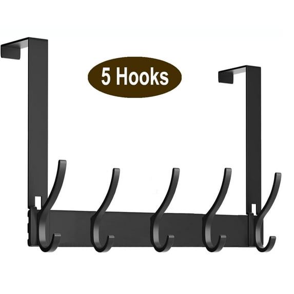 Over The Door Hanger, Over The Door Hooks,Over The Door Organizer, Over the Door Towel Rack with 5 Dual Coat Hangers,Heavy-Duty Over Door Hook Organizer, Black ,Fits 1-3/4" Thick