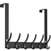 Over the Door Hooks,Over the Door Organizer, Over the Door Towel Rack with 6 Dual Coat Hangers,Heavy-Duty Over Door Hook Organizer, Black Over The Door Hanger Fits 1-3/4" Thick