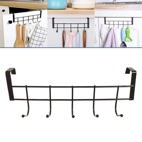Over Door Hooks Rack,5 Hook Over Door Hanger,Over Door Towel Rack,Hanging Towels Or Clothes - for Bathroom,Bedroom Or Laundry Room,5-Hook Cabinet Hooks Rust-Resistant Storage Rack for Behind Doors
