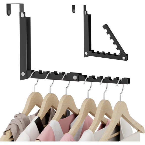 Over The Door Hooks, Small Space Double Folding Portable Over The Door Drying Rack for Laundry, Bathroom, Bedroom, Travel Storage and Drying (1Pack,Black)