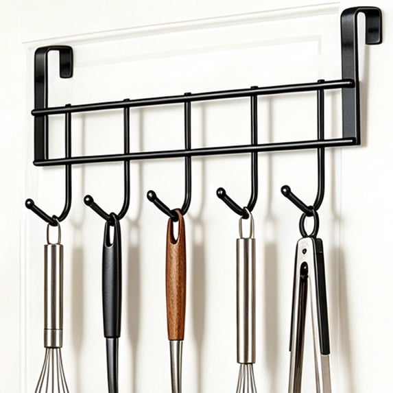 Over The Door Hooks,Stainless steel Door Hanger Hooks for Hanging,Heavy Duty Storage Holder with 5 Hooks for Living Room,Bathroom,Bedroom,Kitchen Hanging Clothes,Towels,Hats,Coats,Bags (0.83in Wide)