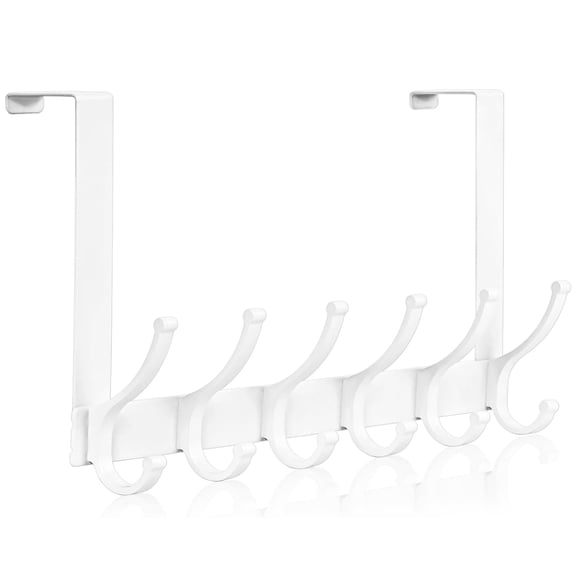 Over The Door Hooks, Sturdy Door Hanger, Large Over The Door Towel Rack with 12 Hooks, Heavy Duty Easy to Install, for Bathroom, BedroomKitchenHanging Towels, Coats (White)