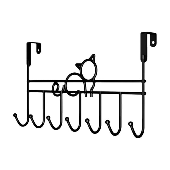 Over The Door Hooks, Towel Cat Rack Towel Hooks for Bathroom, Towel Holder for Hanging Heavy Duty, Door Rack Over Door Hanger with 7 Coat Hooks for Bedroom Bathroom Kitchen, Black