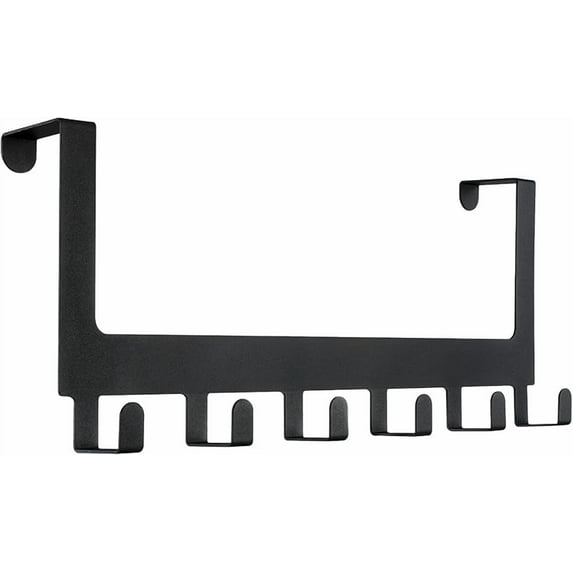 Over The Door Hooks, Towel Rack Towel Hooks for Bathroom, Towel Holder for Hanging Heavy Duty, Door Rack Over Door Hanger with 5 Coat Hooks for Bedroom Bathroom Kitchen, Black