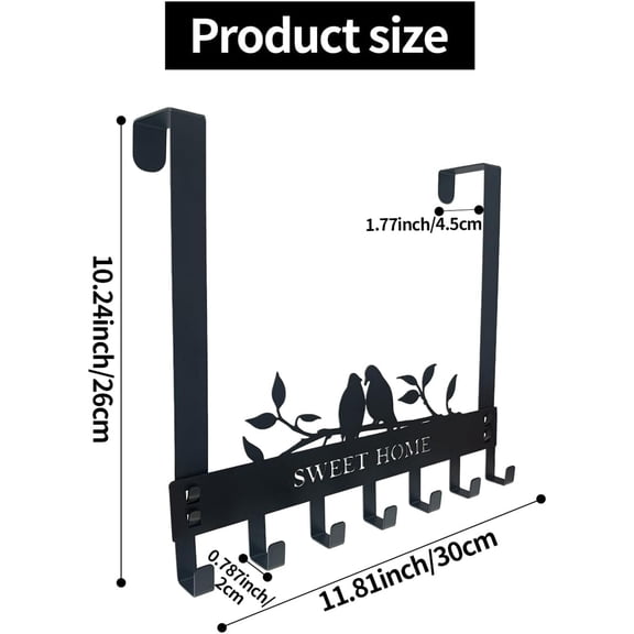 Over The Door Hooks, Towel Rack Towel Hooks for Bathroom, Towel Holder for Hanging Heavy Duty, Door Rack Over Door Hanger with 7 Coat Hooks for Bedroom Bathroom Kitchen, Black
