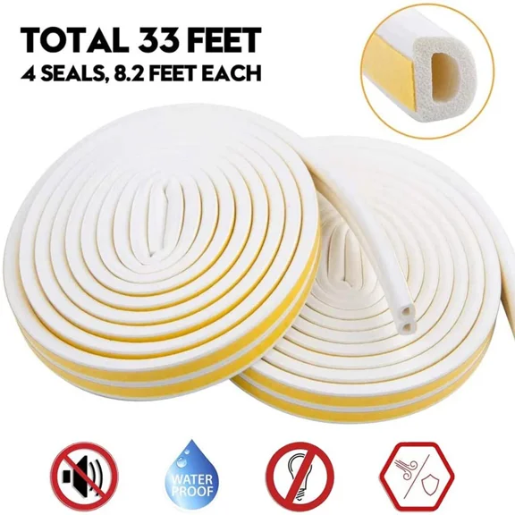 Door Insulation Weatherproof Windows Soundproof Seal Rubber Self-Adhesive 33Feet