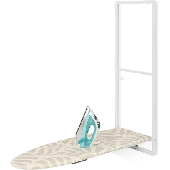 Over Door Ironing Board, Hanging Ironing Board with Iron Holder, 36" X 12" Compact Fold Down Iron Board for Small Spaces, Removable Heat Resistant Cover, White