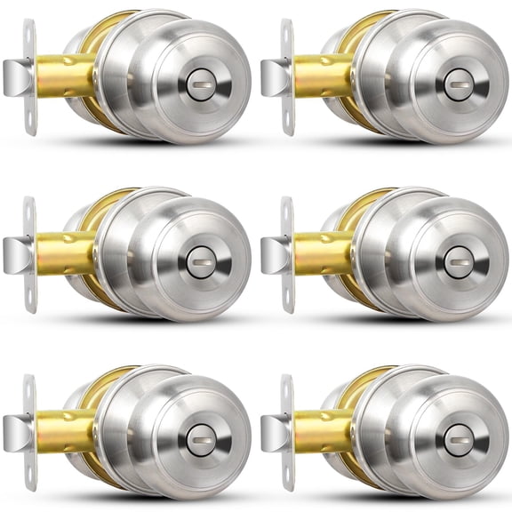 Door Knob 6 Pack Brushed Nickel Round Keyless Doorknobs Interior/exterior Lockset Locking Knobs For Bedroom/bathroom Modern Design Hardware