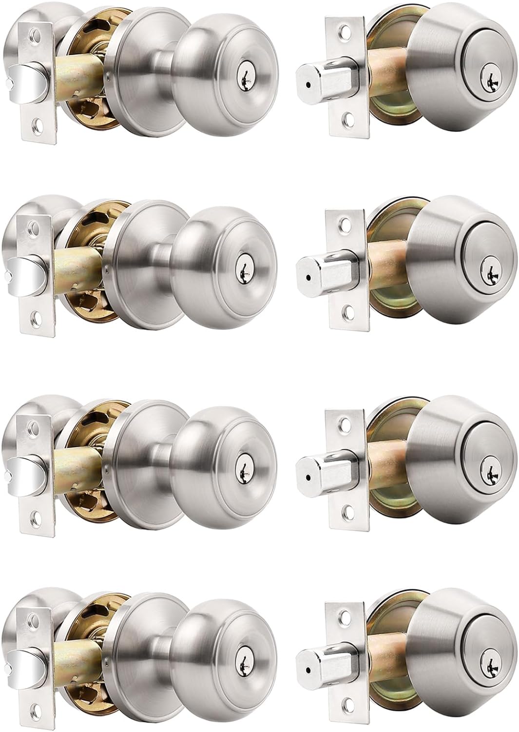 Door Knob And Single Cylinder Deadbolt Lock Set, Satin Nickel Front