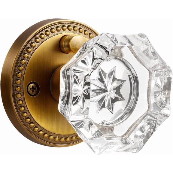 Door Knob Antique Brass Privacy Crystal Glass Interior 1 Pack | Zinc Alloy Bathroom Bedroom