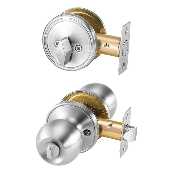 Door Knob and Deadbolt Set, Satin Nickel Entry Door Knob and Single Cylinder Deadbolt Combo Pack, Fit for 1-3/8" to 1-3/4" Door Thickness, Door Lockset with Deadbolt for Entrance and Front Door