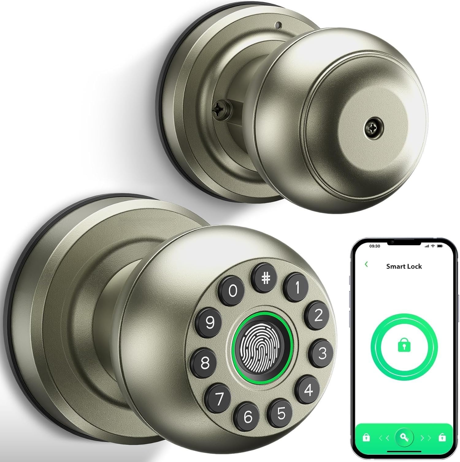 669 Lock Door Knob Fingerprint Door Lock 4-in-1 Keyless Entry (Fingerprint/App ...