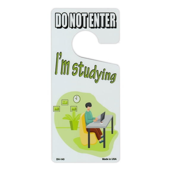 Door Knob Hanger, Metal, Do Not Enter, I'm Studying (Boy), 4" x 9"