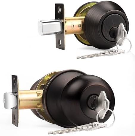 Door Knob with Single Cylinder Deadbolt Set Oil Rubbed Bronze Entry ...