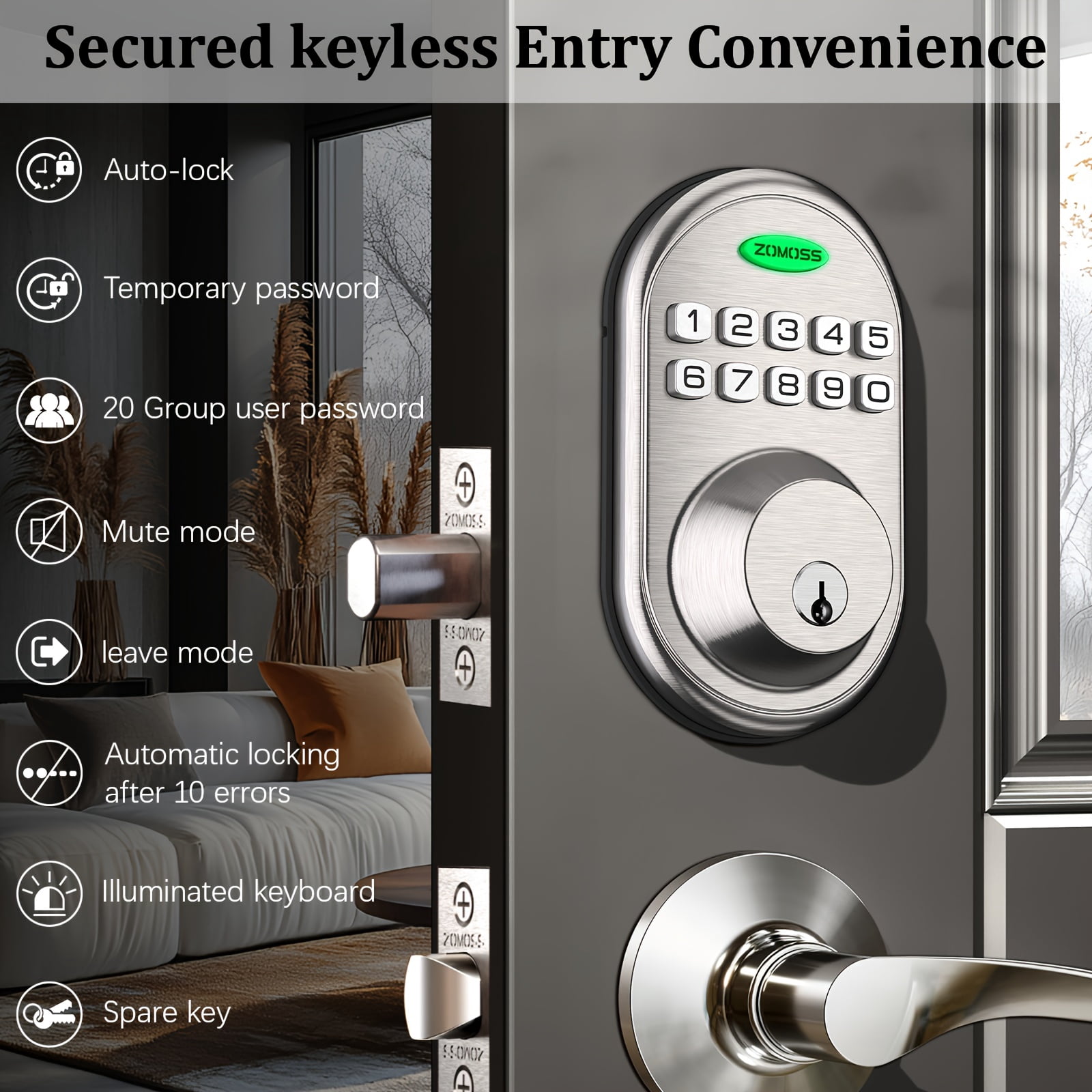 Door Knob Smart Keypad Door Lock - Keyless Entry with Anti-Peeking ...