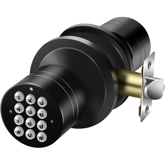 Door Knob with Keypad, Keyless Entry Door Lock, Black Code Locks Door Knob, Passage Mode, Easy to Install for ,Office,Hotel,Bedroom