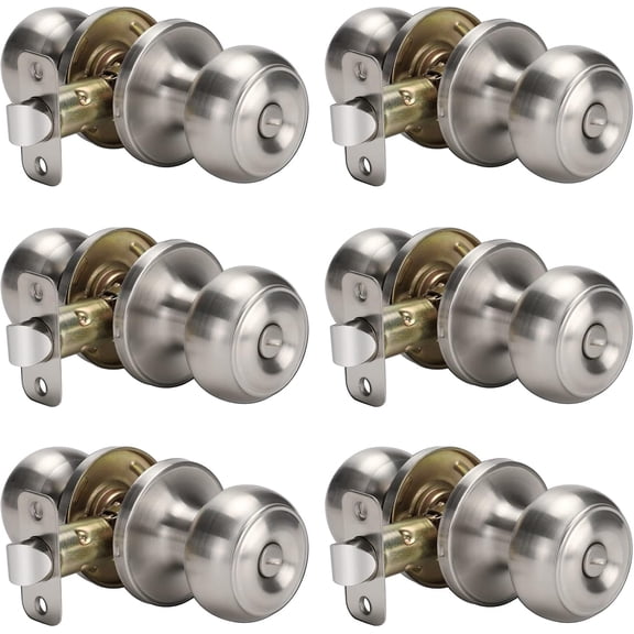Door Knobs Interior Brushed Nickel, Interior Door Knobs Bedroom, Privacy Door Knob, Nickel Finish Door Knob Interior, Silver DoorKnobs Bulk(6 Pack, Brushed Nickel)
