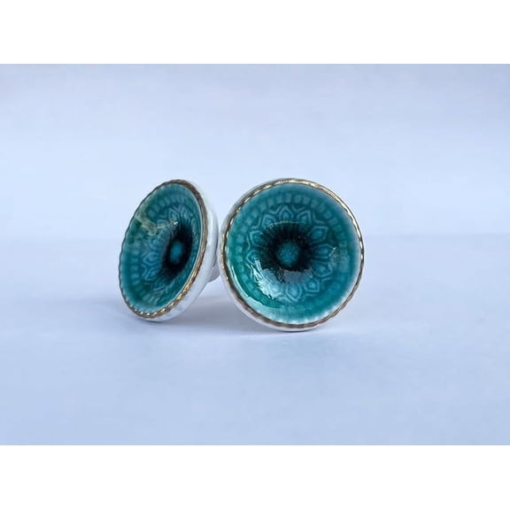 Door Knobs Turquoise & Gold Italian Style Ceramic Drawer knob with Gold Frame for Cabinet/Wardrobe/Cupboard (Set of 4)