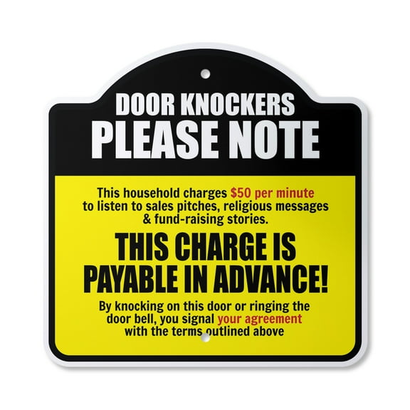 Door Knockers Please Note 10” x 10” Sign | Indoor/Outdoor Plastic | SignMission Designer Warning Solicitation Home Novelty Gift Funny Joke Gag Road Garage