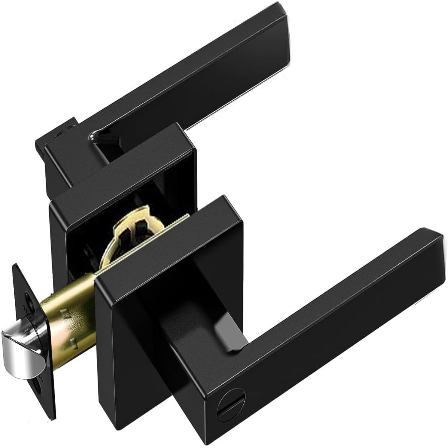 6-Pack Interior Privacy Door Handle Locks - No Key, Square Levers With Emergency Hole, Black