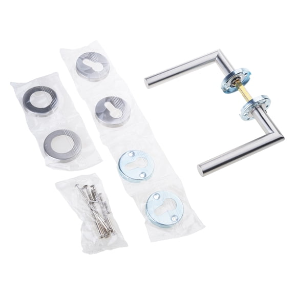 Door Levers Set with Handles & Concealed Keyhole Steel Key Locking Door Handle Round Door Handle for Interior Security