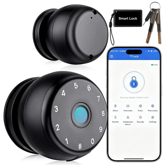 Door Lock for Bedroom,HopePow 5-in-1 Fingerprint Door Lock for Interior Keyless Entry Smart Door Knob with Lock Keypads with App Control Backup Key Smart Door Knob for Bedroom