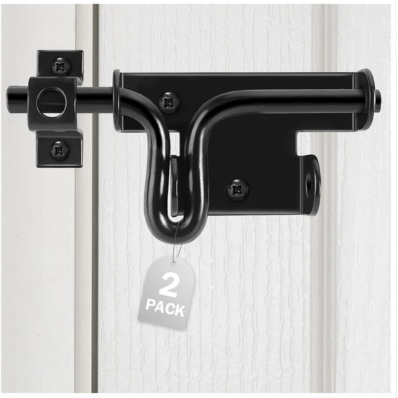 Door Lock Bolt Latch - Heavy Duty Fence Sliding Latch Outdoor Door Latch Hardware Vinyl Door Lock Black Barrel Bolt Lock Sliding Bolt Latch Padlock Hole for Wooden Fence Patio Shed Barn 2 Pack