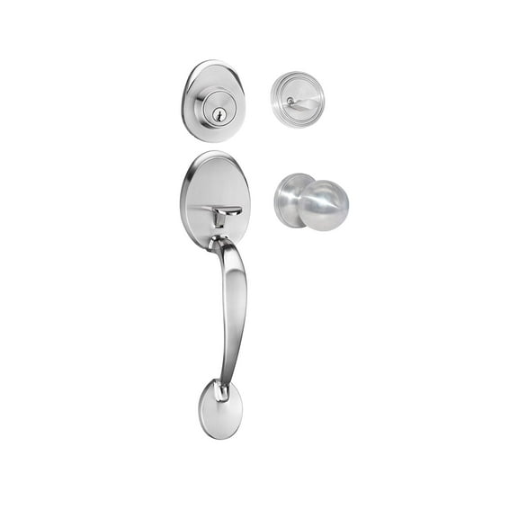 Door Lock Entry Handleset Modern Style Front Door Entrance Handle and Deadbolt Lock Set Square Single Cylinder Deadbolt Heavy Duty (Silver)