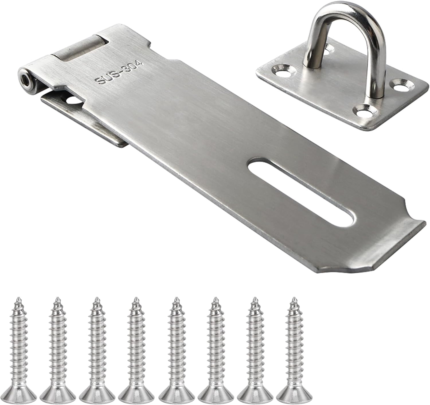 Door Lock Hasp Latch, 5 inch SUS 304 Stainless Steel Safety Packlock Clasp Hasp Lock Latch with Fixing Screw for External Doors Window Cabinet Pet Cage, Brushed Nickel MS9-5B