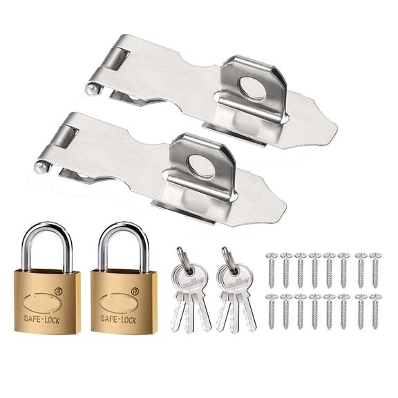 Door Lock Hasp Latch Stainless Steel Safety Hasp Lock Clasp Hinge Packlock with Screw Key 2.24"