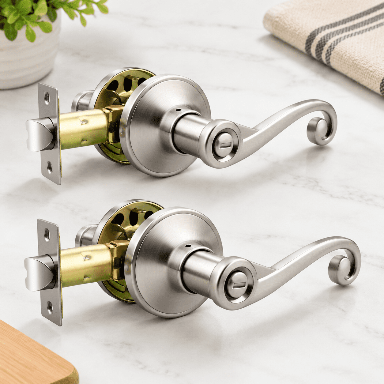 Door Lock Keyless Entry Bedroom Bathroom Handle With Modern Curlicue ...