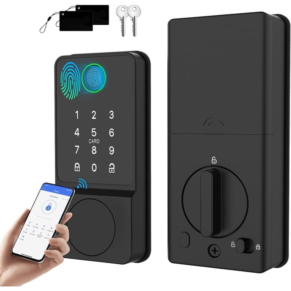 Door Lock Keyless Entry with Fingerprint Touchscreen Keypad APP IC Card Key Type-C  Unlocking 6 In 1 Electric Biometric Digital Deadbolt for Front Doors  Apartment Auto-Locking
