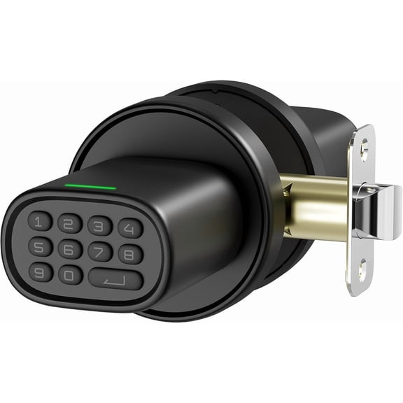 Door Lock Knob with Keypad Keyless Entry Door Knob Electric Coded Indoor Door Knob for Interior Doors Thickness up to 2-1/4", Bedroom, Office, Garage, 4xAA Alkaline , M1 Black