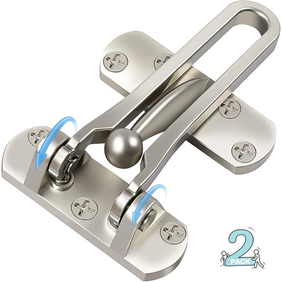 Door Lock Latch for - 2 Swing Bar Door Guard for Front and Inside Door, Safety Childproof Reinforcement Door Stopper for Hotel Apartment, Thicken Aluminium Alloy Satin Nickel