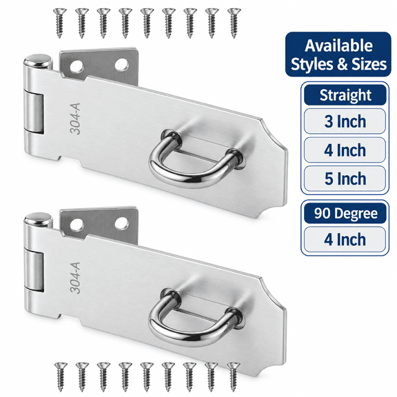 Door Lock Latch, 4 Inch Stainless Steel Hasp Latch, Safety Padlock Clasp, Extra Thick Gate Lock Hasp with Screws, Brushed Finish, 2 Pack