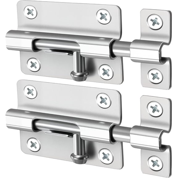 Door Lock Latches Barrel Bolt, 2 Pack Thickened Heavy Duty Stainless Steel Slide Latch Lock, Brushed Finish Sliding Bolt with 12 Screws Easy Install Security for Bedroom Bathroom Gate Indoor Use