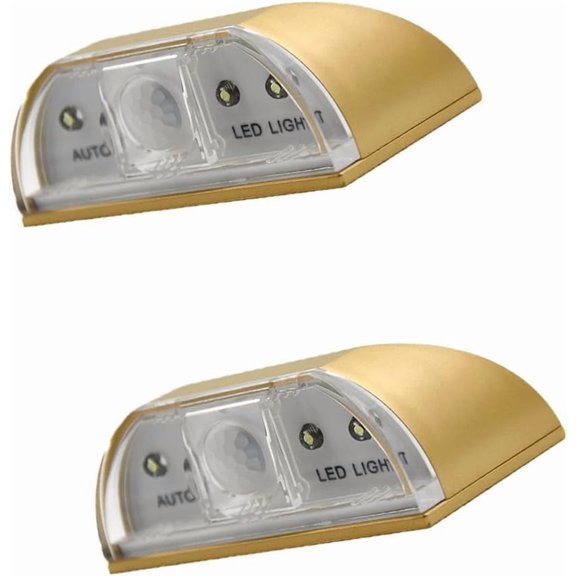 Door Lock Light Outdoor, LED Intelligent Keyhole Light, with 4 LED Lights and Motion Sensor - Battery Operated Auto, for Hallway, Stairway, Key Hole and Door Lock(2 Pack Gold)
