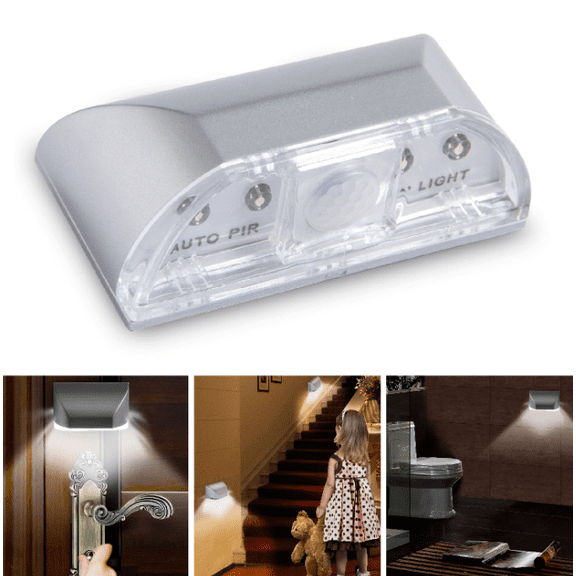 Door Lock Light, Wireless Keyhole LED Light – Infrared PIR Motion Sensor Auto On/Off, 4 X LED Bulbs, Battery Operated with Easy Peel-and-Stick Installation for Home, Door, Kitchen & More (Silver)