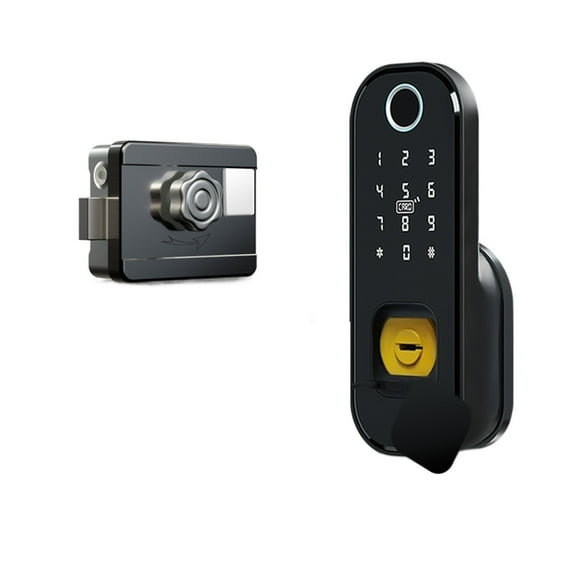 Door Lock, Tuya Smart lock Waterproof Fingerprint Rim Lock Smart Card Digital Code Electronic Door Lock For Home Security Mortise ,Easy to Install