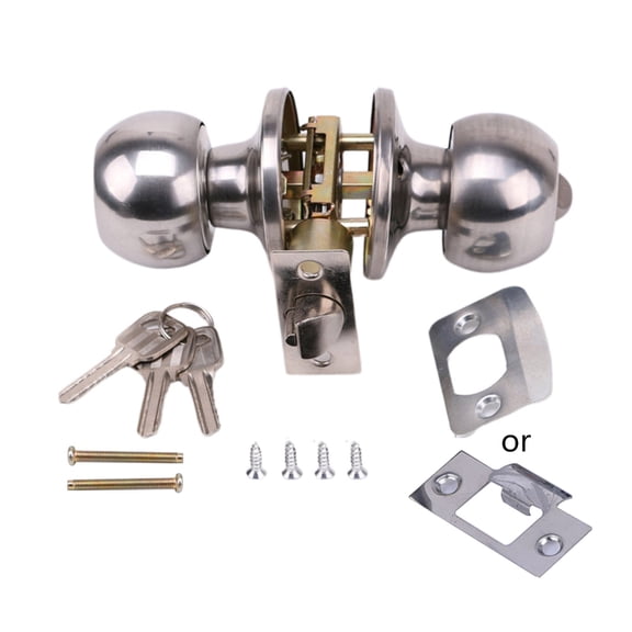 Door Lock for w/ 3 Keys Bedroom Bathroom Handle Lock Stainless Steel Polished