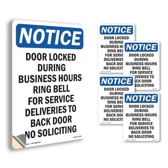 Door Locked During Business Hours OSHA Notice Vinyl Decal Label 24 Inch x 18 Inch - 5 Pack