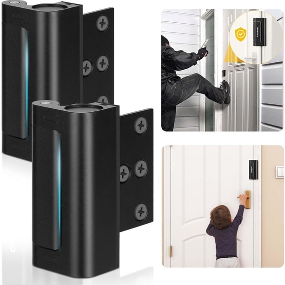 Door Locks 2 Pack, Metal Door Reinforcement Locks, 3" Withstands 1000 lbs of  for Inward Swing Doors, Defender Door Locks for  Safety,  Unauthorized Entry (Black)