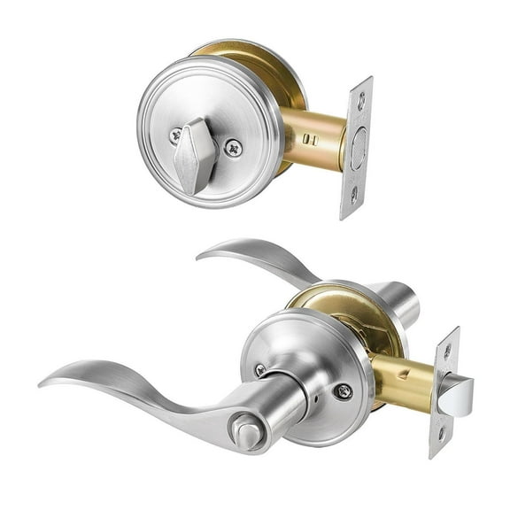 Door Locksets with Deadbolt 5 Pack - Keyed Alike, Satin Nickel - Entry Door Hardware for Home Security