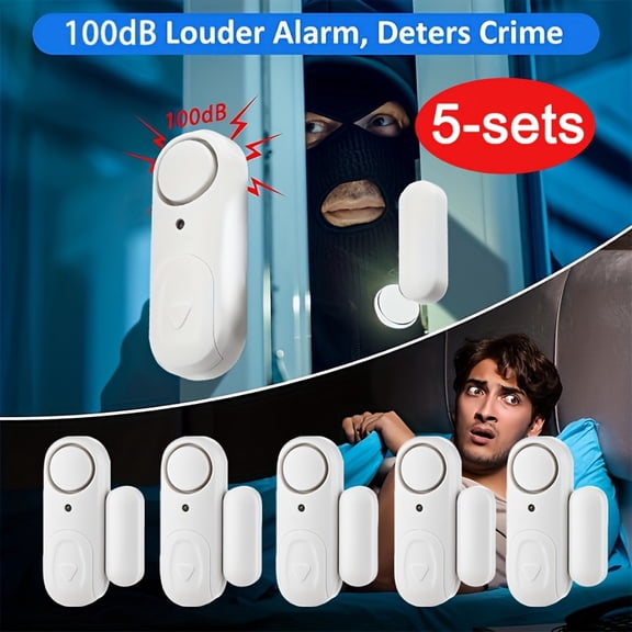 Door Magnetic Alarm, Home Alarm, Sticky Induction Door Opening Safety Anti-Theft Indoor Door And Window High Decibel Siren, Suitable for Bedroom, Living Room, Kitchen, Company, Store (5 Pack)