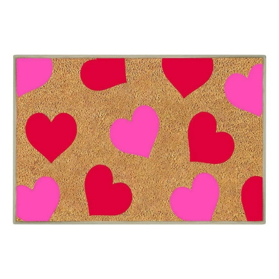Door Mat 16x24 Inches, Non-Slip Entrance Rug, Indoor Outdoor Welcome Mat, Bathroom Kitchen Carpet, Heart Theme Valentine Decor, Washable Floor Mat for Hallway Front Door, 40x60cm
