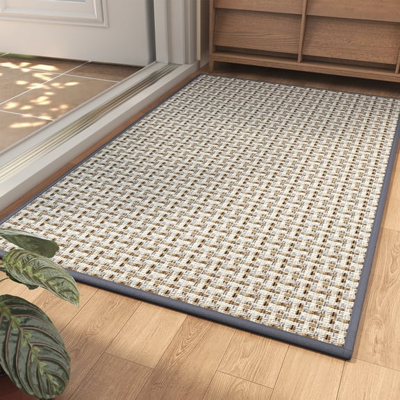 Front Door Mat 17"x30", Indoor & Outdoor Absorbent Doormat with Non-Slip Rubber Backing, Mud Dirt Resistant Low-Profile Floor Mat, Easy Clean Entryway Welcome Rug, Gray