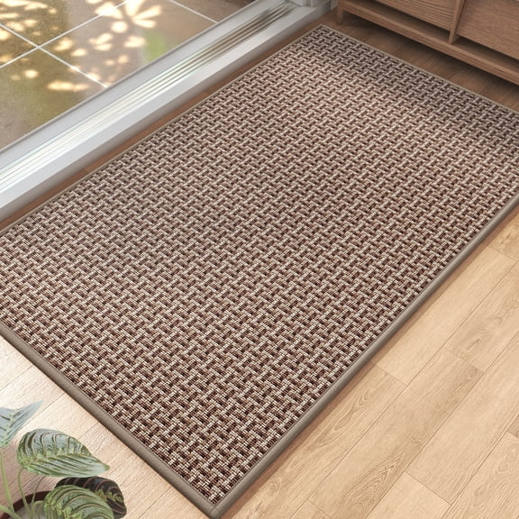 Door Mat 17"x30", Brown Dirt Resistant and Absorbent, Non-Slip Rubber Backing Floor Mats, Easy Clean Low-Profile Doormat for Entryway, Front Door, Inside Entrance