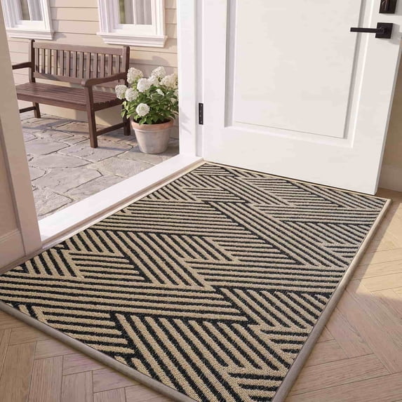 Door Mat 17"x30", Non Slip Low-Profile Indoor Outdoor Doormat, Dirt Resistant Absorbent Front Porch Welcome Mat, Washable Easy Clean Entryway Rug, Brown
